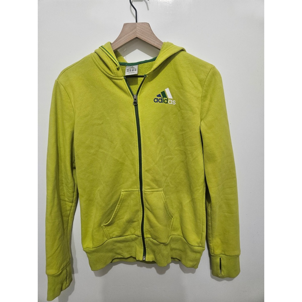 Adidas Womens Lime Green Full Zip Hoodie Thumbholes Size S Chartreuse Activewear